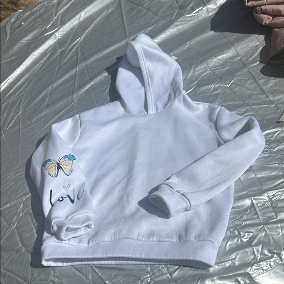 Girls White Graphic Hoodie Sweatshirt Butterfly Love Boho Size S/M - Picture 2 of 4